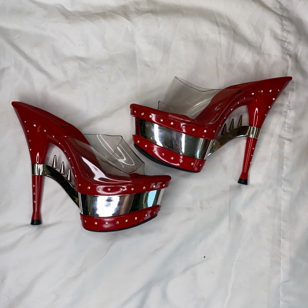 Red with rhinestone high heels with silver spikes